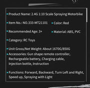 1/10 2.4GHz Electric Remote Control Spray Drift Racing Stunt Motorcycle with Lights