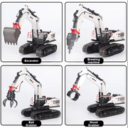 Huina 1594 1:14 RC Excavator 22CH 2.4GHz Alloy Metal Construction Vehicle with 4 Interchangeable Attachments